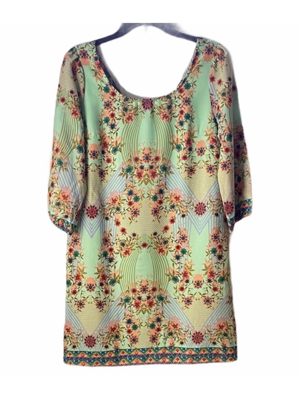 Pink Owl Mint Green Floral Scoop-Neck Mini Dress